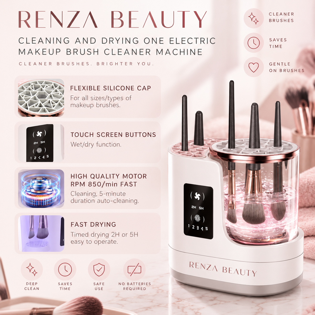 Renza Beauty Electric Makeup Brush Cleaner