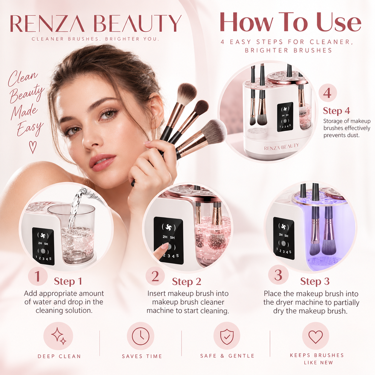 Renza Beauty Electric Makeup Brush Cleaner